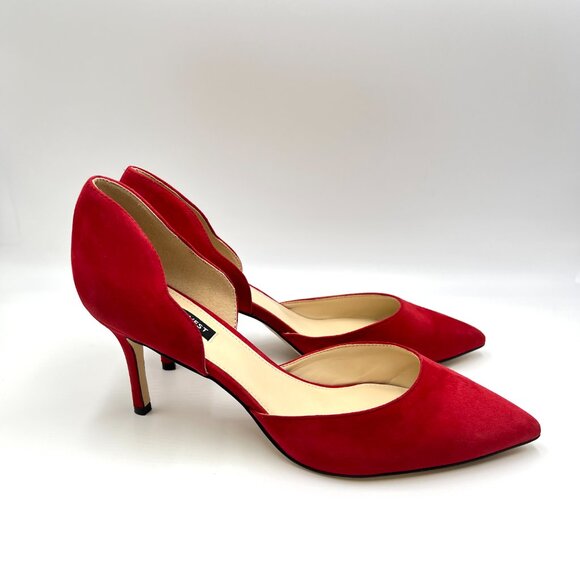 Nine West Womens Size 9.5 Red Suede Leather Pumps Heels Shoes - Picture 1 of 14